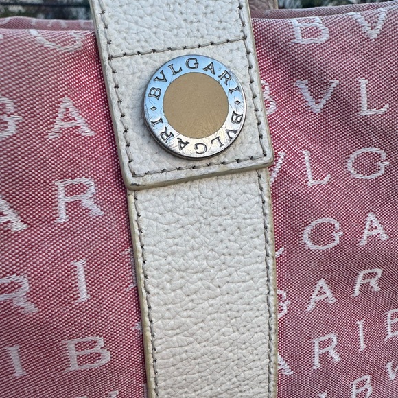 Bvlgari Pink Canvas Logo Mini Tote Bag Leather Trim Made in Italy - Picture 5 of 14